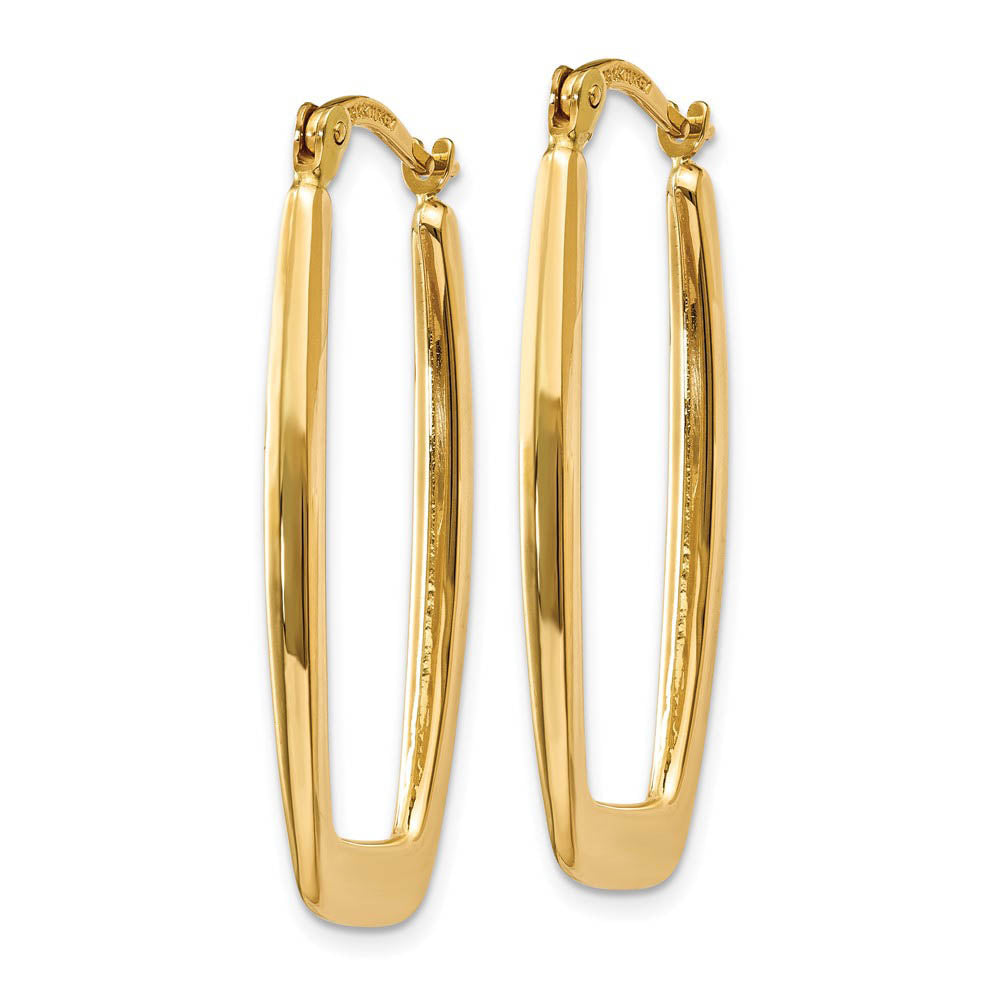 Alternate view of the 2.25mm, 14k Yellow Gold Tapered Rectangle Hoops, 32mm (1 1/4 Inch) by The Black Bow Jewelry Co.