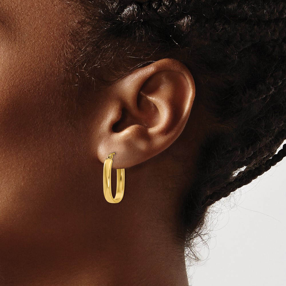 Alternate view of the 3.5mm, 14k Yellow Gold U-Shaped Hoop Earrings, 19mm (3/4 Inch) by The Black Bow Jewelry Co.
