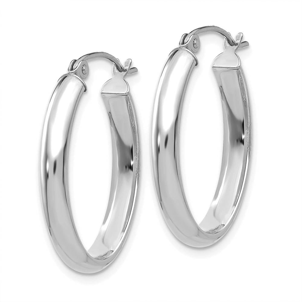 Alternate view of the 3.5mm, 14k White Gold Oval Hoop Earrings, 25mm (1 Inch) by The Black Bow Jewelry Co.