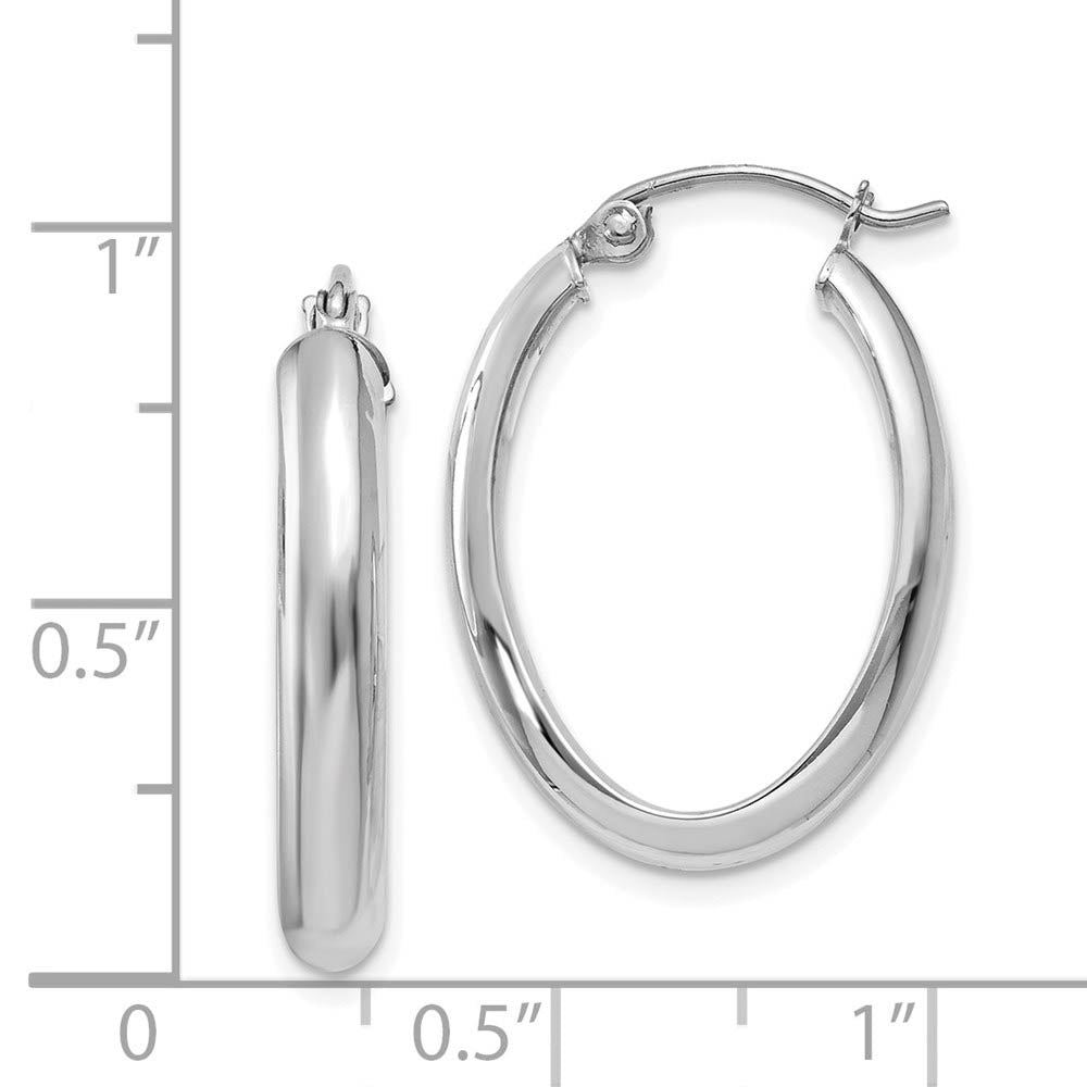 Alternate view of the 3.5mm, 14k White Gold Oval Hoop Earrings, 25mm (1 Inch) by The Black Bow Jewelry Co.
