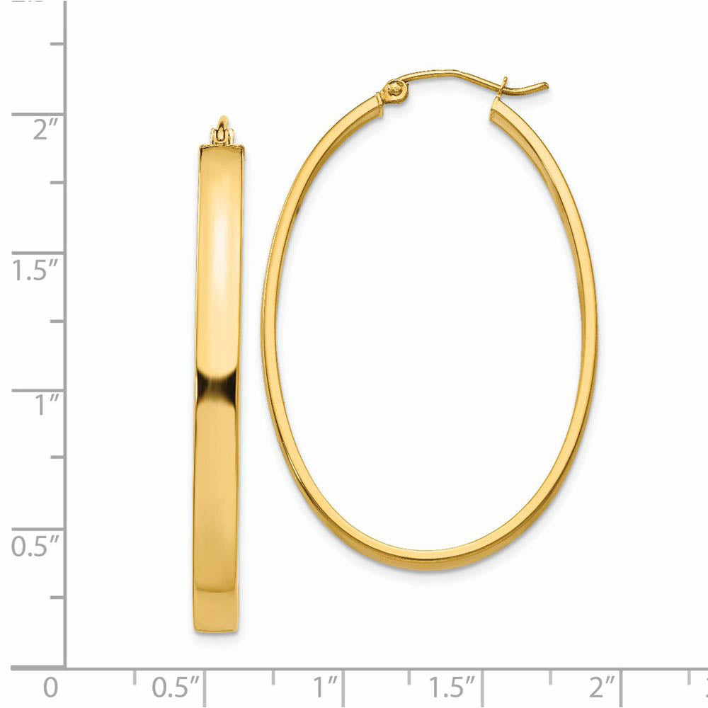Alternate view of the 4mm, 14k Yellow Gold Large Oval Hoop Earrings, 45mm (1 3/4 Inch) by The Black Bow Jewelry Co.