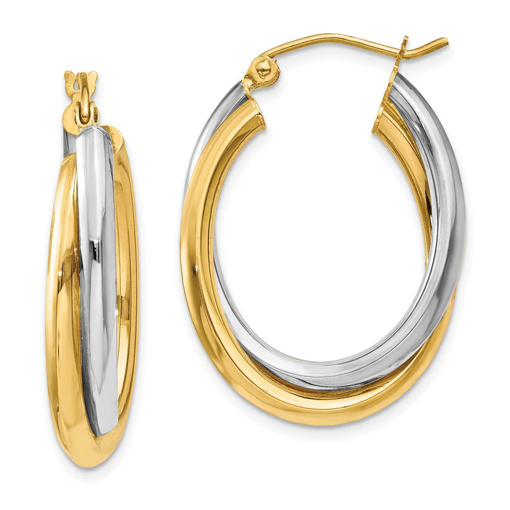 Crossover Double Oval Hoops in 14k Two-tone Gold, 25mm (1 Inch), Item E9746 by The Black Bow Jewelry Co.