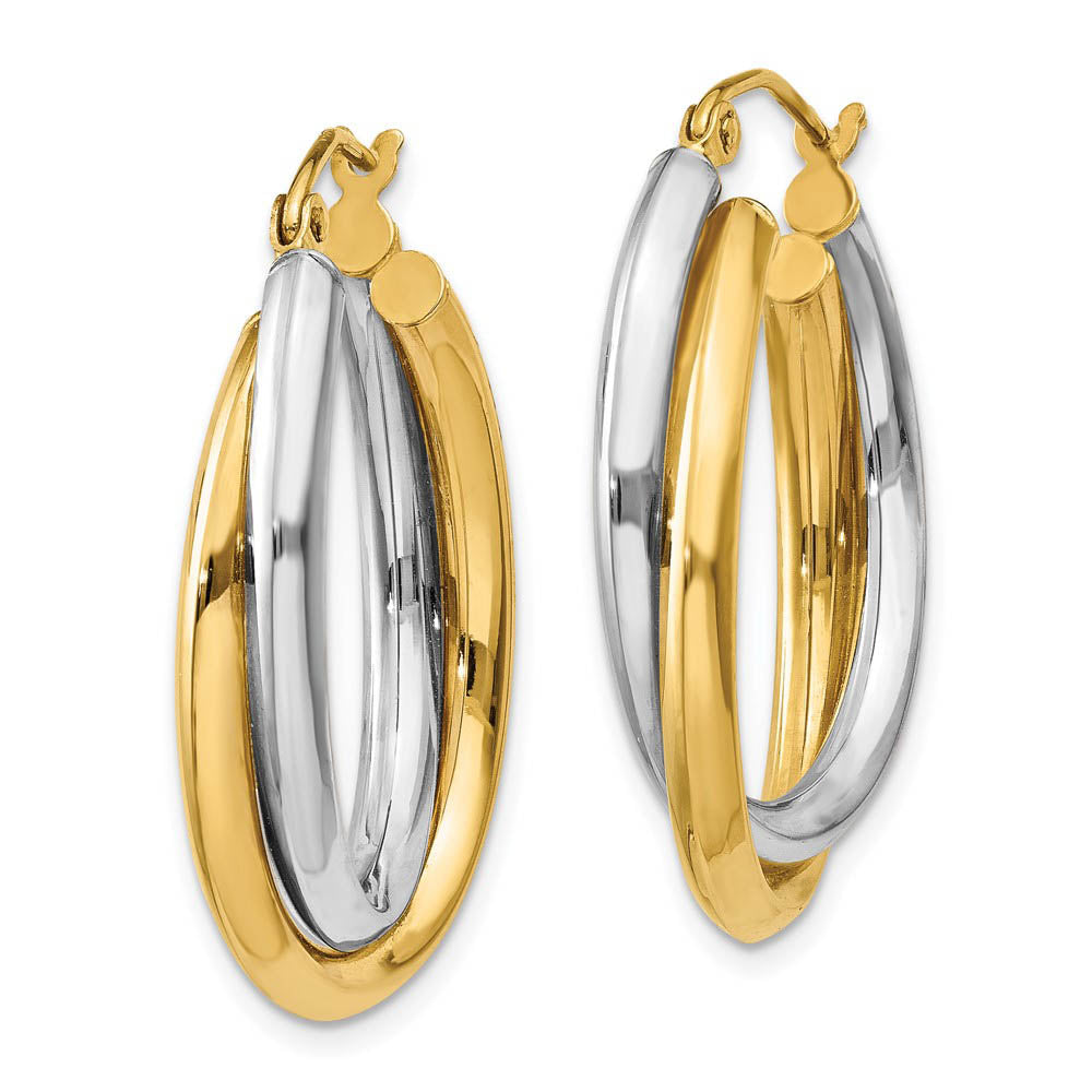 Alternate view of the Crossover Double Oval Hoops in 14k Two-tone Gold, 25mm (1 Inch) by The Black Bow Jewelry Co.