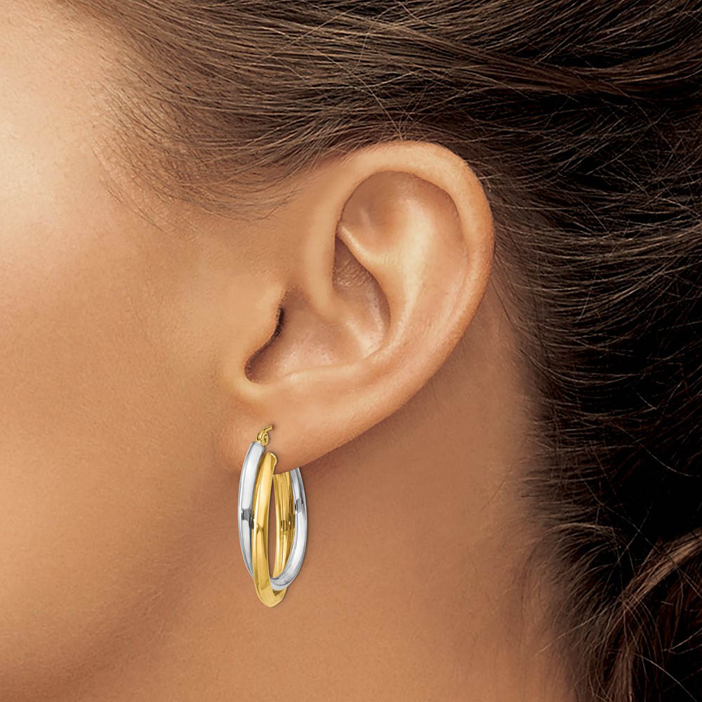 Alternate view of the Crossover Double Oval Hoops in 14k Two-tone Gold, 25mm (1 Inch) by The Black Bow Jewelry Co.