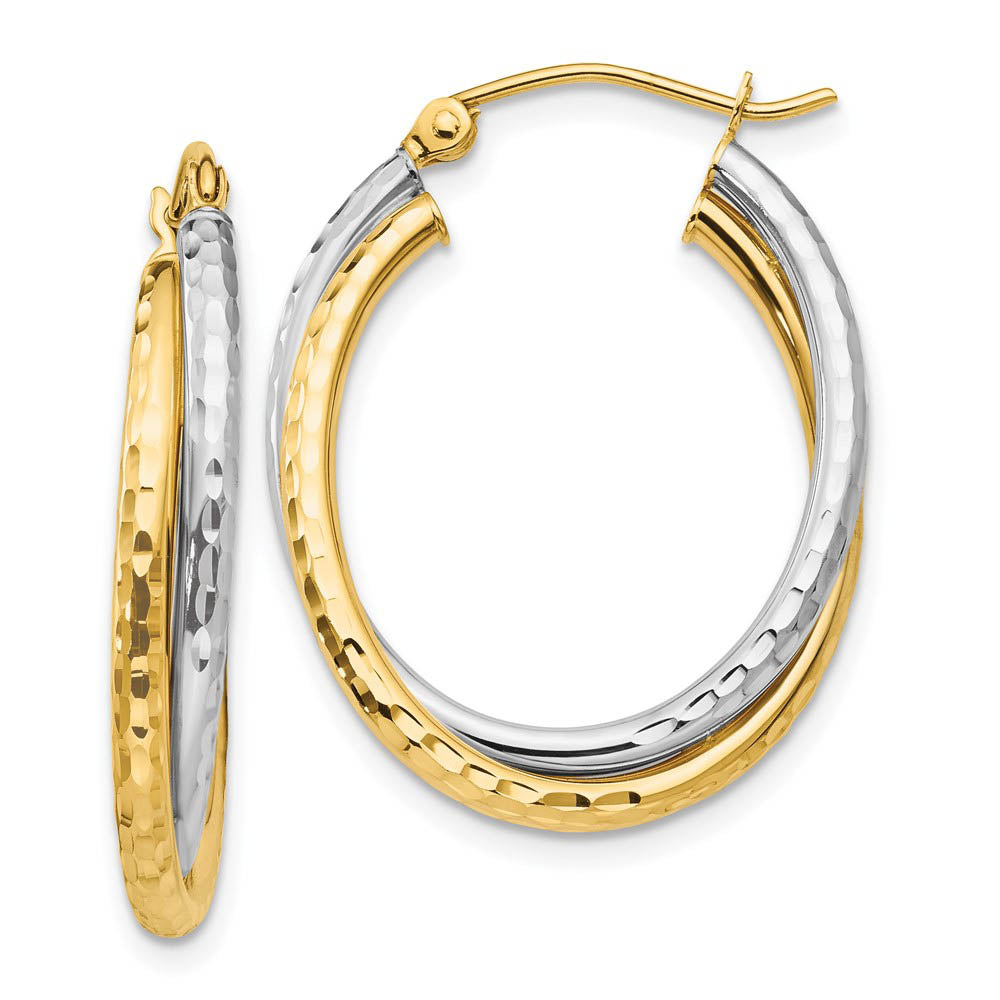 Diamond Cut Double Oval Hoops in 14k Two-tone Gold, 25mm (1 Inch), Item E9751 by The Black Bow Jewelry Co.