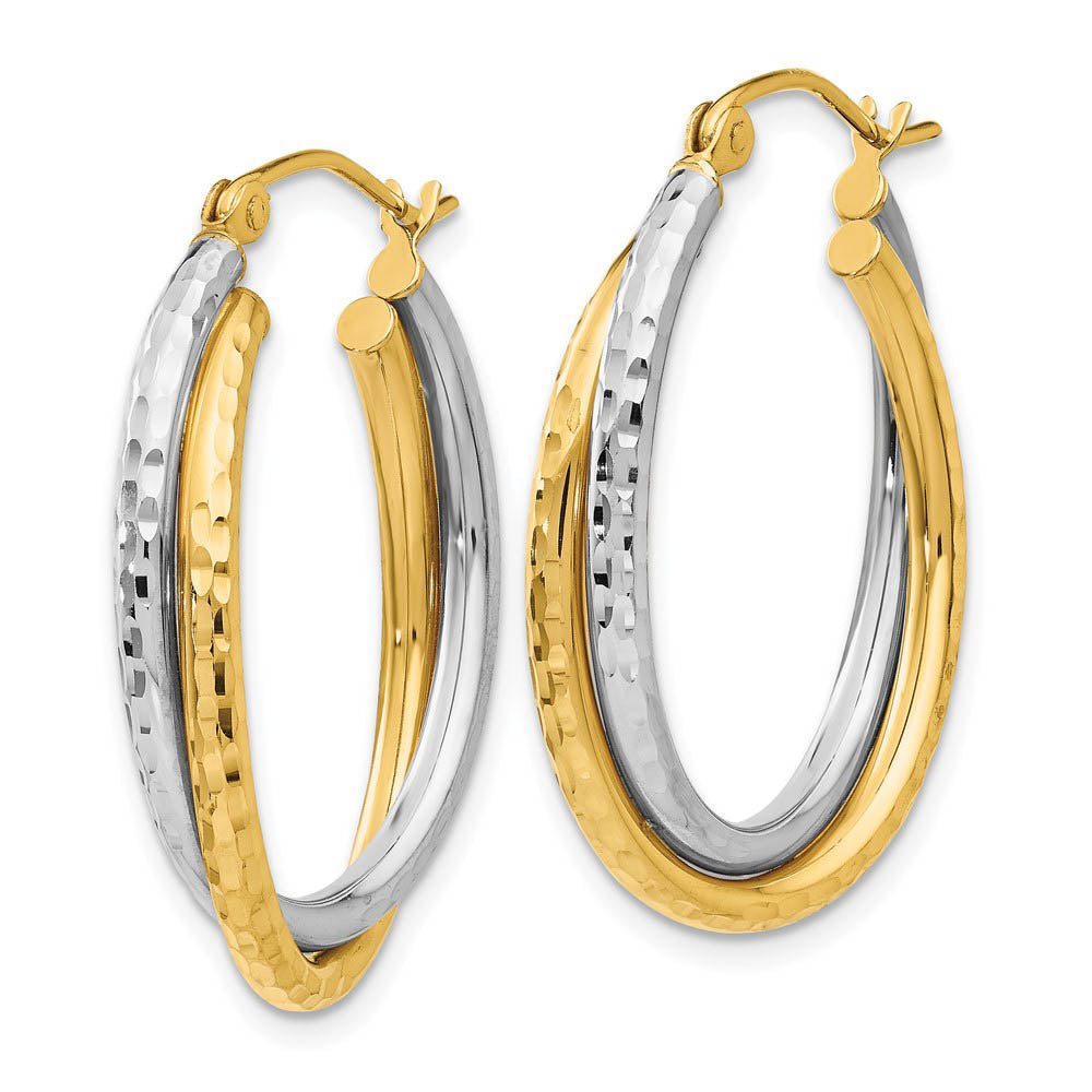Alternate view of the Diamond Cut Double Oval Hoops in 14k Two-tone Gold, 25mm (1 Inch) by The Black Bow Jewelry Co.