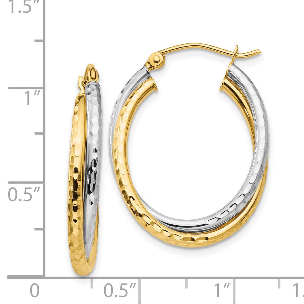 Alternate view of the Diamond Cut Double Oval Hoops in 14k Two-tone Gold, 25mm (1 Inch) by The Black Bow Jewelry Co.