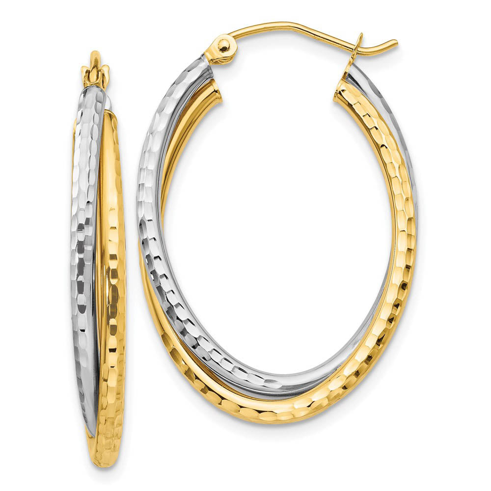 Diamond Cut Double Oval Hoops in 14k Two-tone Gold, 32mm (1 1/4 Inch), Item E9752 by The Black Bow Jewelry Co.