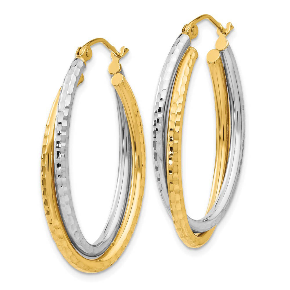 Alternate view of the Diamond Cut Double Oval Hoops in 14k Two-tone Gold, 32mm (1 1/4 Inch) by The Black Bow Jewelry Co.