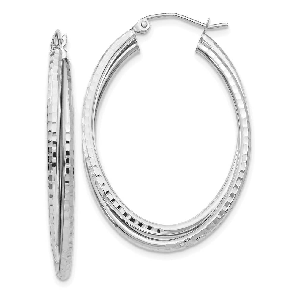Diamond Cut Double Oval Hoops in 14k White Gold, 37mm (1 3/8 Inch), Item E9753 by The Black Bow Jewelry Co.