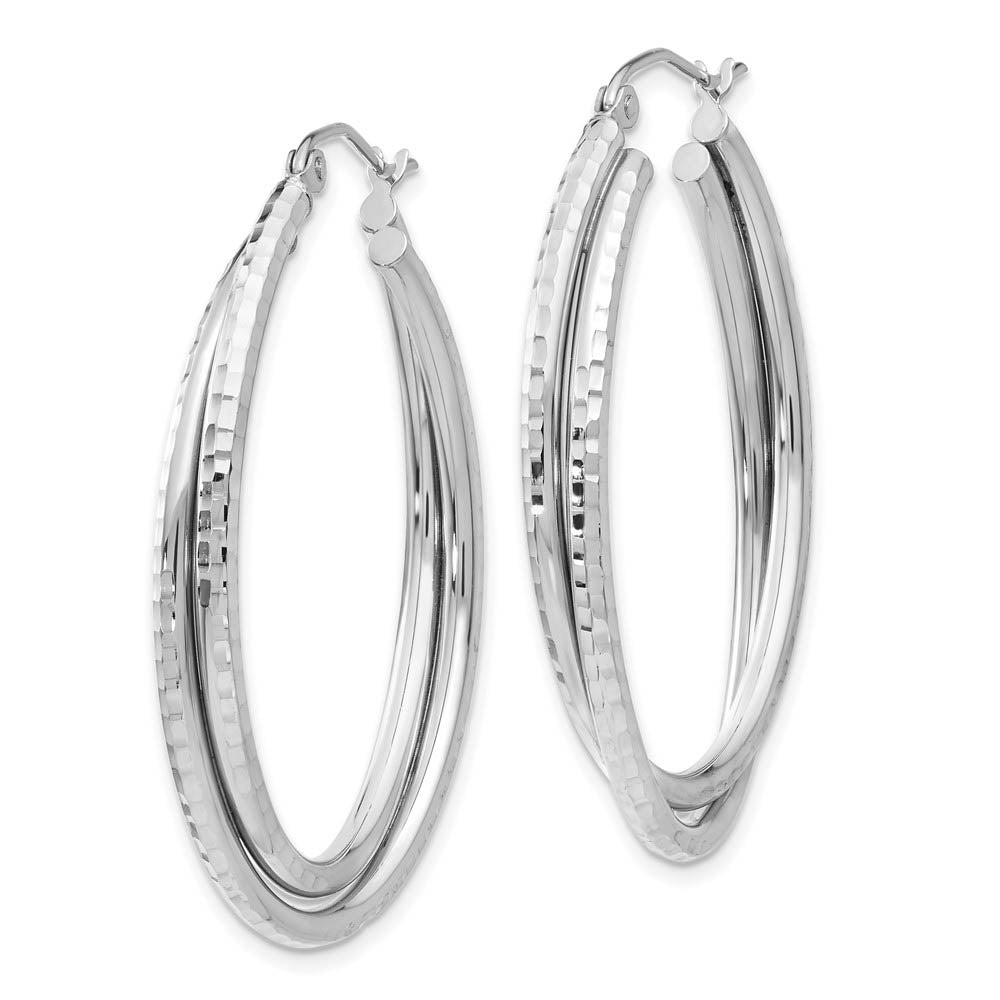 Alternate view of the Diamond Cut Double Oval Hoops in 14k White Gold, 37mm (1 3/8 Inch) by The Black Bow Jewelry Co.