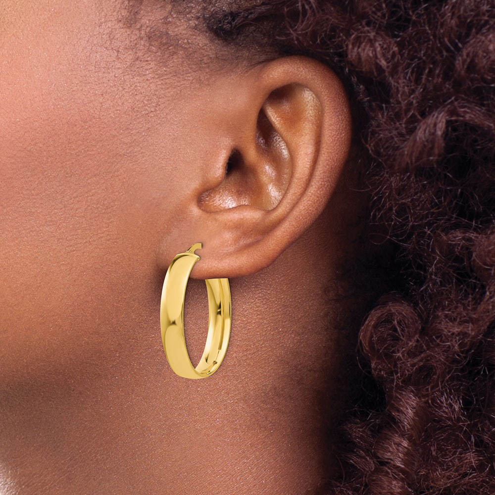 Alternate view of the 5.75mm, 14k Yellow Gold Oval Hoop Earrings, 30mm (1 1/8 Inch) by The Black Bow Jewelry Co.