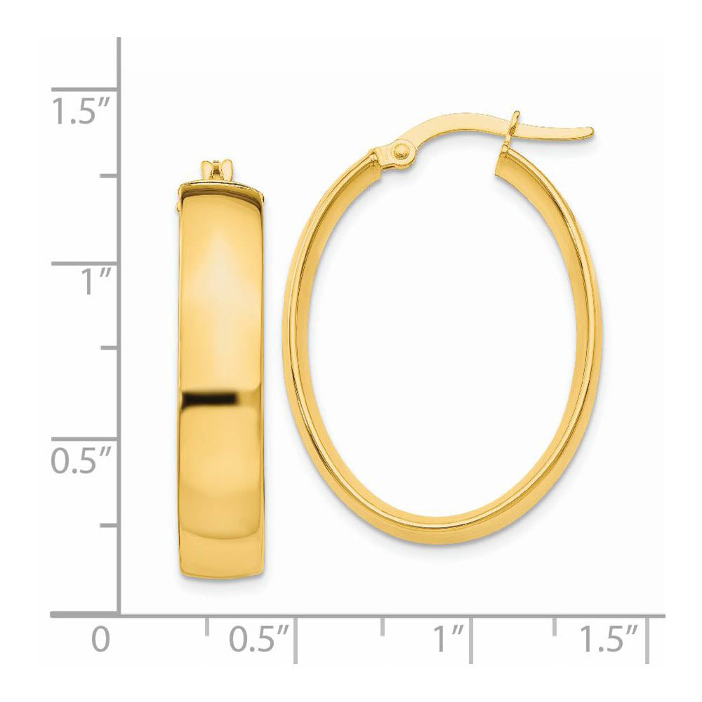 Alternate view of the 5.75mm, 14k Yellow Gold Oval Hoop Earrings, 30mm (1 1/8 Inch) by The Black Bow Jewelry Co.