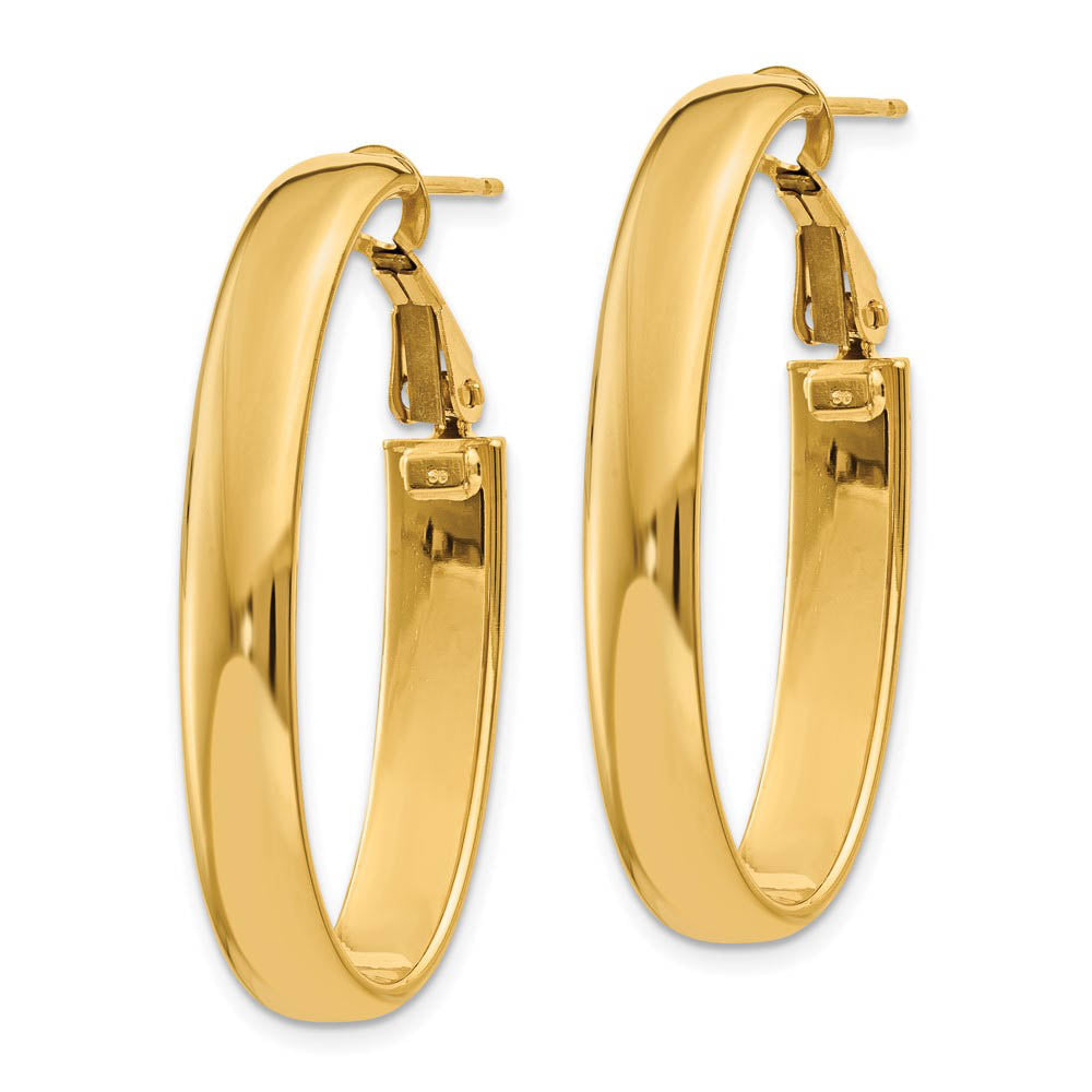 Alternate view of the 5.75mm, 14k Gold Omega Back Oval Hoop Earrings, 35mm (1 3/8 Inch) by The Black Bow Jewelry Co.
