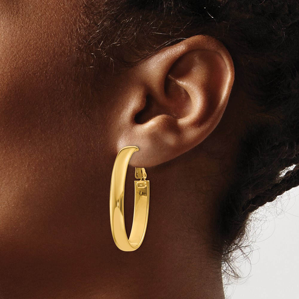 Alternate view of the 5.75mm, 14k Gold Omega Back Oval Hoop Earrings, 35mm (1 3/8 Inch) by The Black Bow Jewelry Co.