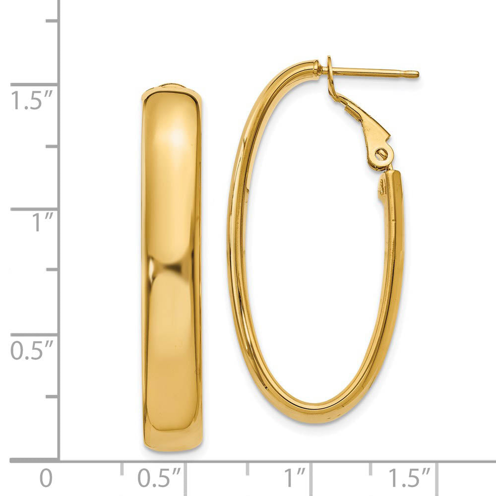 Alternate view of the 5.75mm, 14k Gold Omega Back Oval Hoop Earrings, 35mm (1 3/8 Inch) by The Black Bow Jewelry Co.