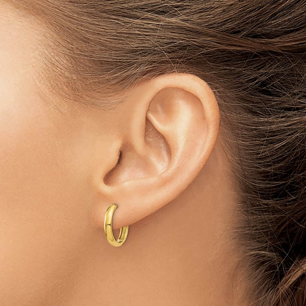 Alternate view of the Hinged Huggie Round Hoop Earrings in 14k Yellow Gold, 15mm (9/16 Inch) by The Black Bow Jewelry Co.