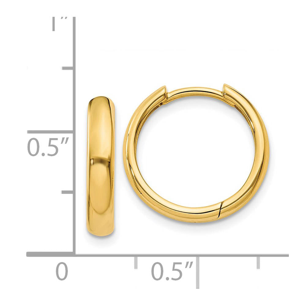 Alternate view of the Hinged Huggie Round Hoop Earrings in 14k Yellow Gold, 15mm (9/16 Inch) by The Black Bow Jewelry Co.