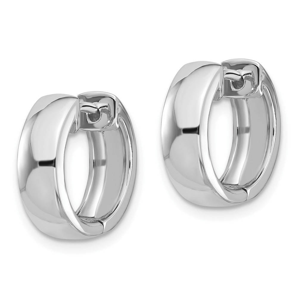 Alternate view of the 14k White Gold Hinged Huggie Round Hoop Earrings, 15mm (9/16 Inch) by The Black Bow Jewelry Co.