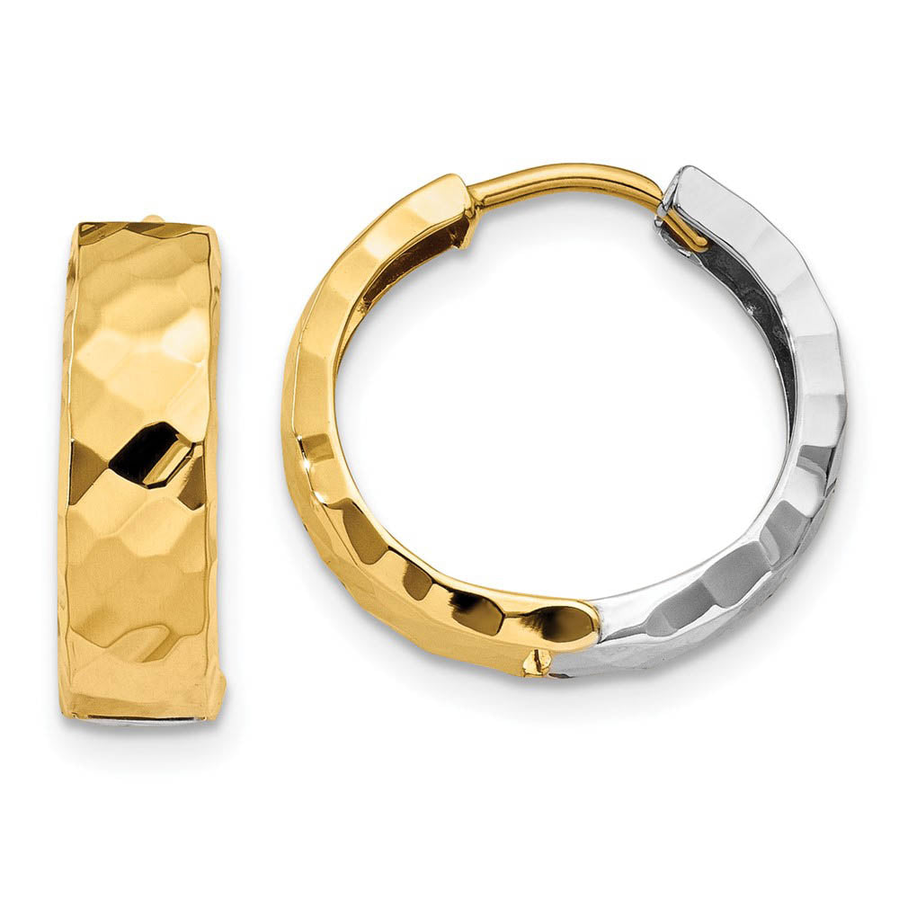 Textured Hinged Round Hoop Earrings in 14k Two-tone Gold, 15mm, Item E9767 by The Black Bow Jewelry Co.