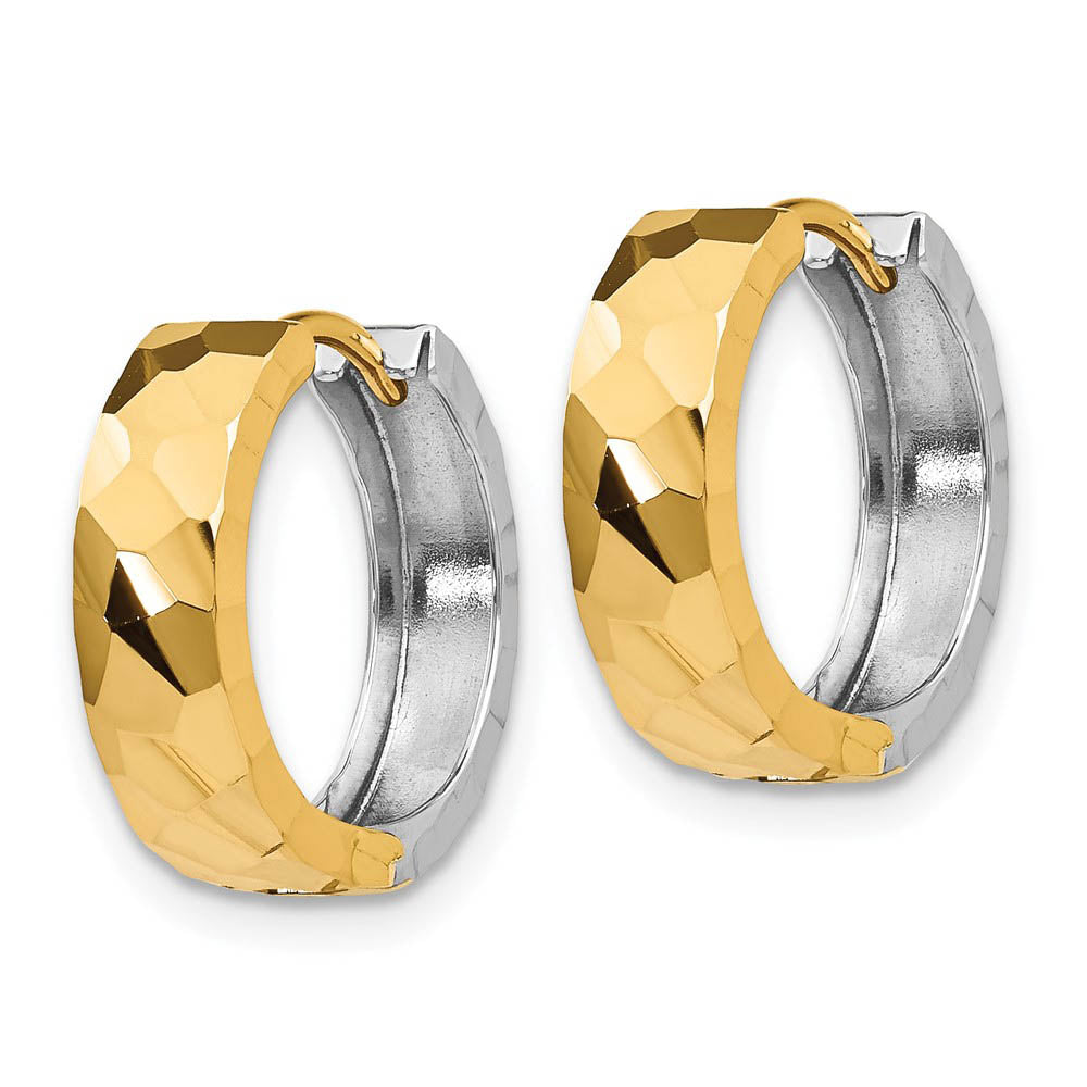 Alternate view of the Textured Hinged Round Hoop Earrings in 14k Two-tone Gold, 15mm by The Black Bow Jewelry Co.