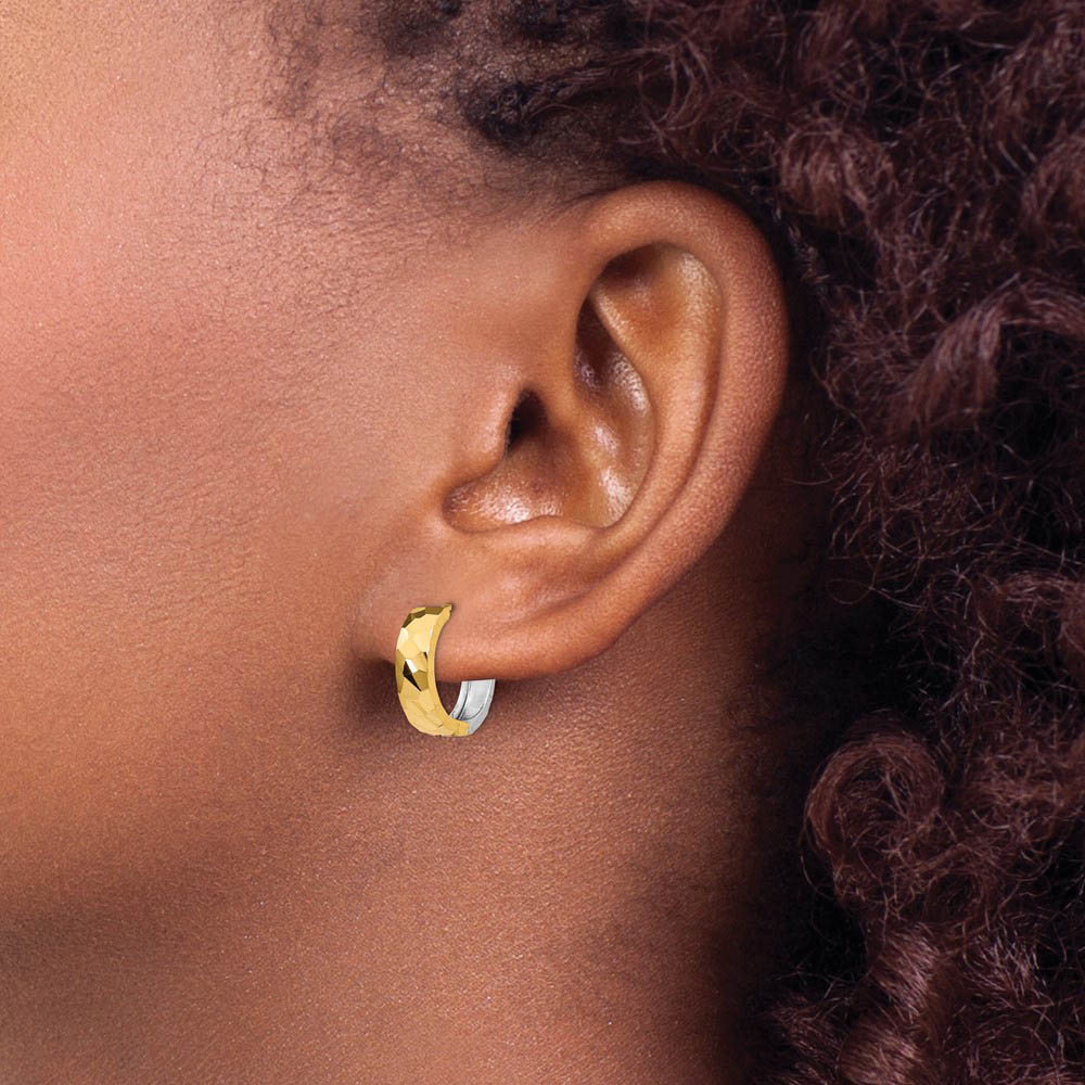 Alternate view of the Textured Hinged Round Hoop Earrings in 14k Two-tone Gold, 15mm by The Black Bow Jewelry Co.