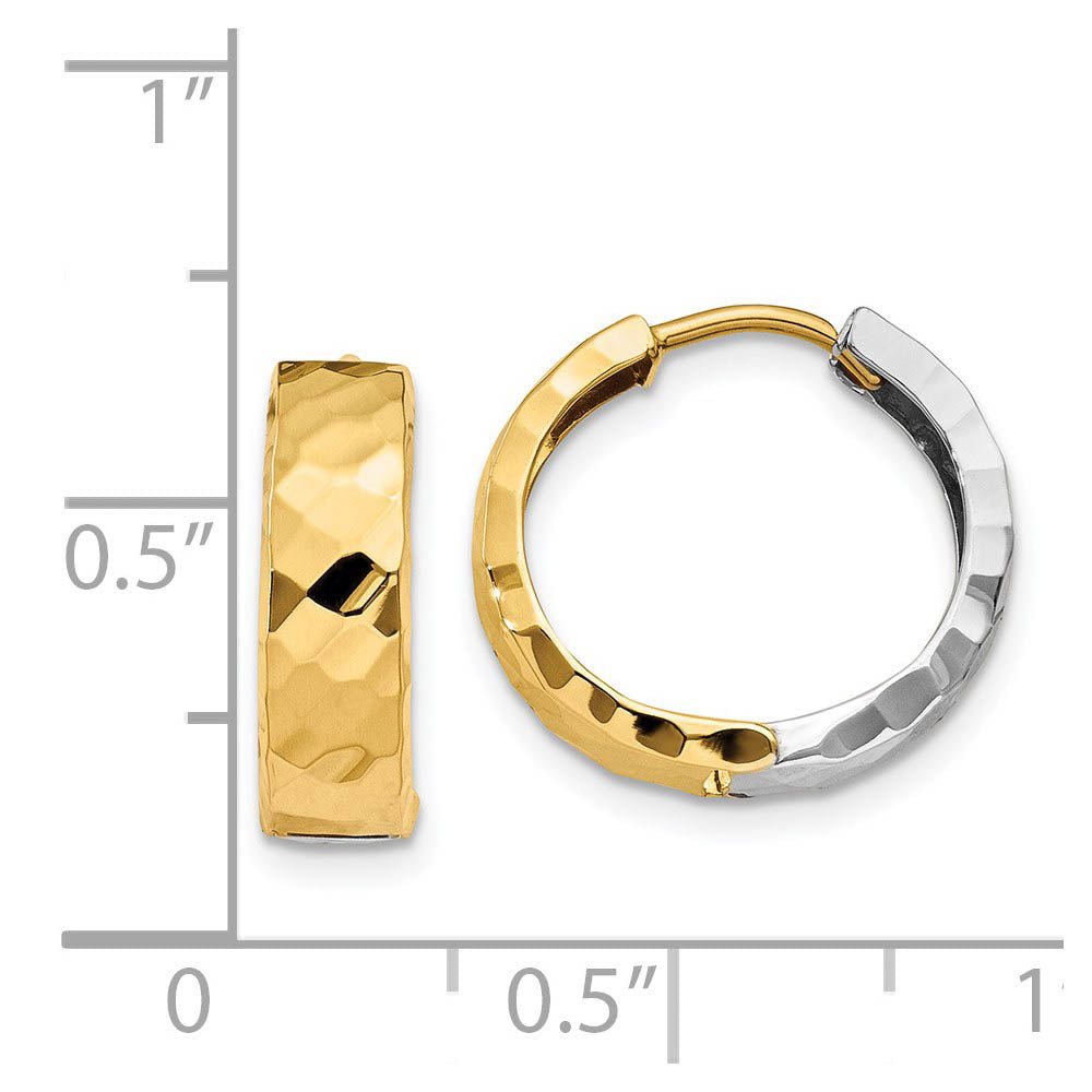 Alternate view of the Textured Hinged Round Hoop Earrings in 14k Two-tone Gold, 15mm by The Black Bow Jewelry Co.
