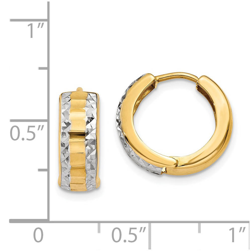 Alternate view of the 14k Yellow Gold and Rhodium Hinged Round Hoop Earrings, 12mm (7/16 In) by The Black Bow Jewelry Co.