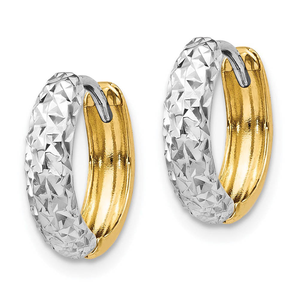 Alternate view of the 14k Two-Tone Gold Reversible Huggie Round Hoop Earrings, 13mm (1/2 In) by The Black Bow Jewelry Co.
