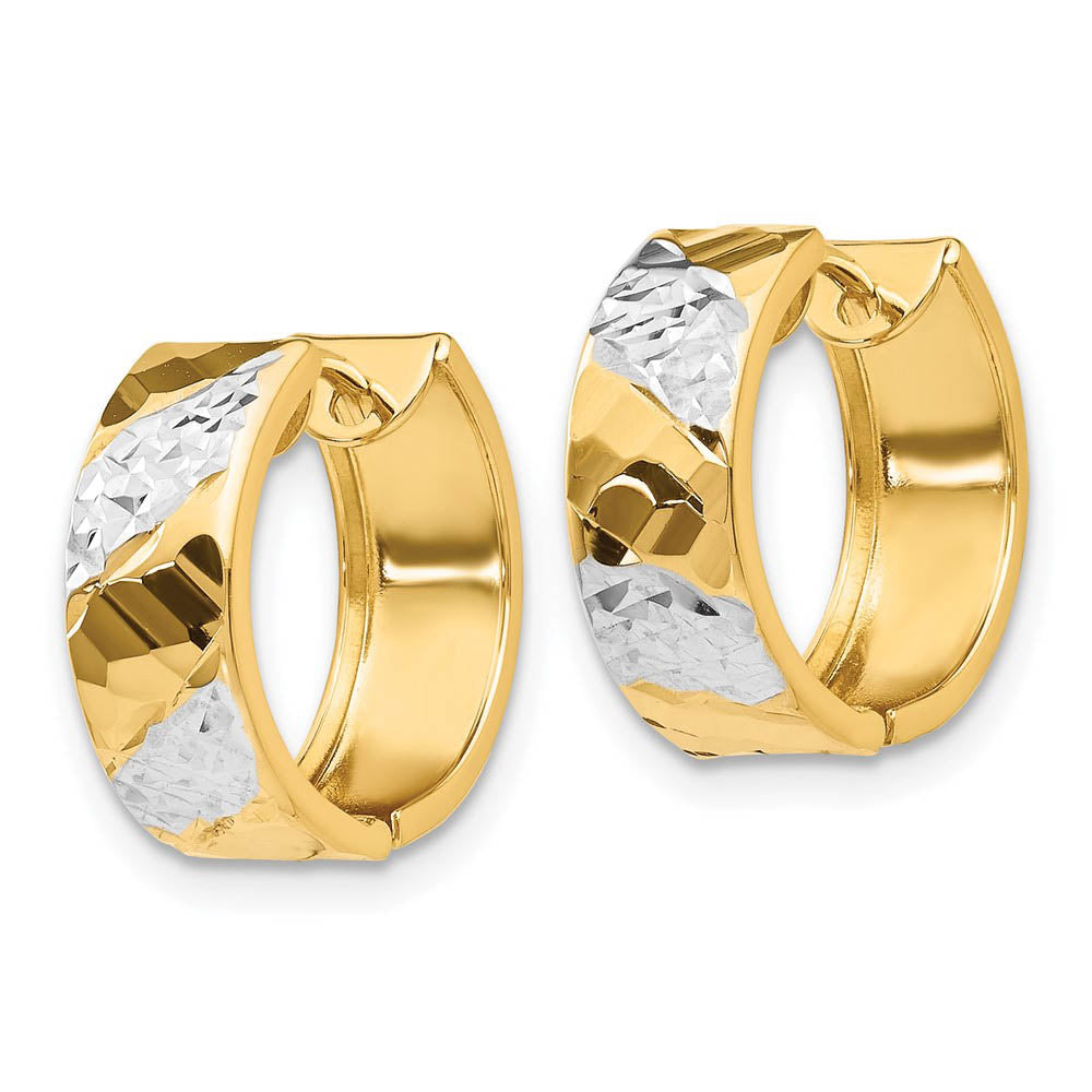 Alternate view of the Diamond Cut Hinged Hoops in 14k Yellow Gold, 15mm (9/16 Inch) by The Black Bow Jewelry Co.