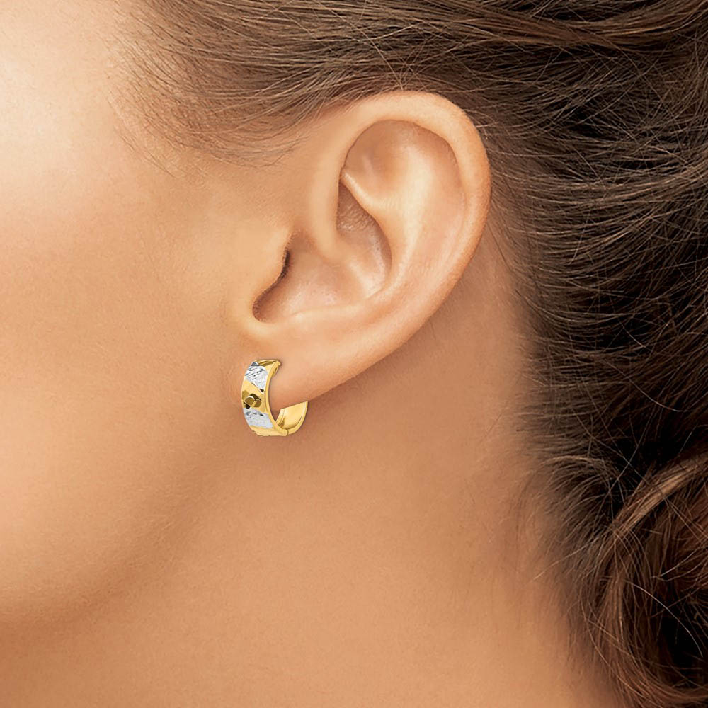 Alternate view of the Diamond Cut Hinged Hoops in 14k Yellow Gold, 15mm (9/16 Inch) by The Black Bow Jewelry Co.