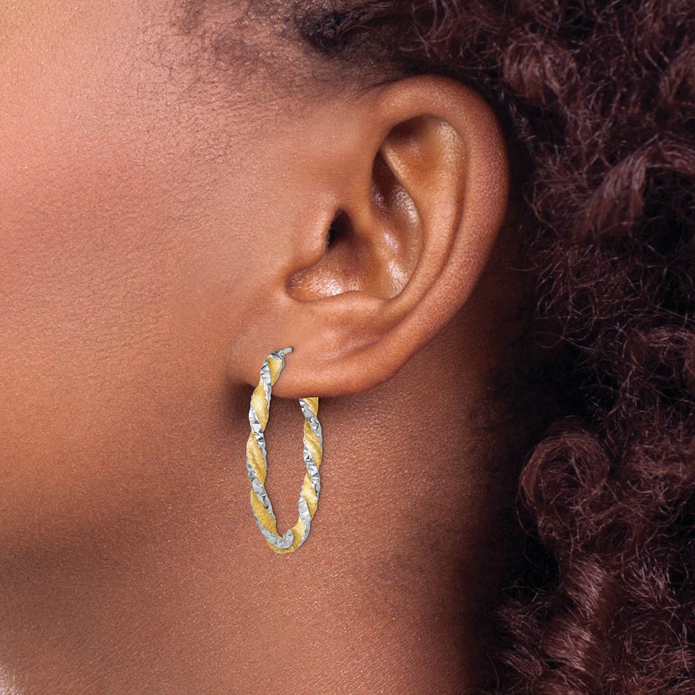 Alternate view of the 3mm, Polished and Satin Twisted Hoops in 14k Yellow Gold, 30mm by The Black Bow Jewelry Co.