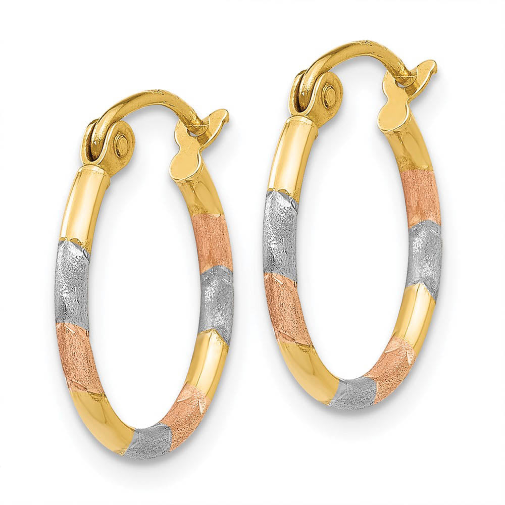 Alternate view of the 1.5mm, Tri-Color Round Hoops in 14k Yellow Gold and Rhodium, 15mm by The Black Bow Jewelry Co.