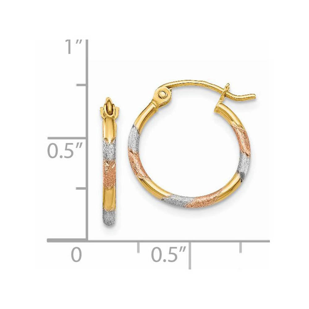 Alternate view of the 1.5mm, Tri-Color Round Hoops in 14k Yellow Gold and Rhodium, 15mm by The Black Bow Jewelry Co.
