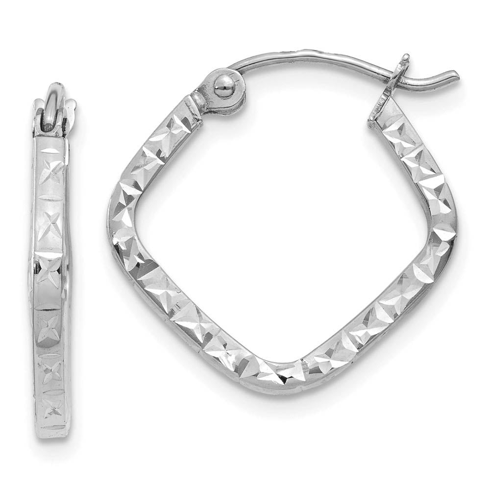Squared Diamond Cut Hoops in 14k White Gold, 16mm (5/8 Inch), Item E9843 by The Black Bow Jewelry Co.