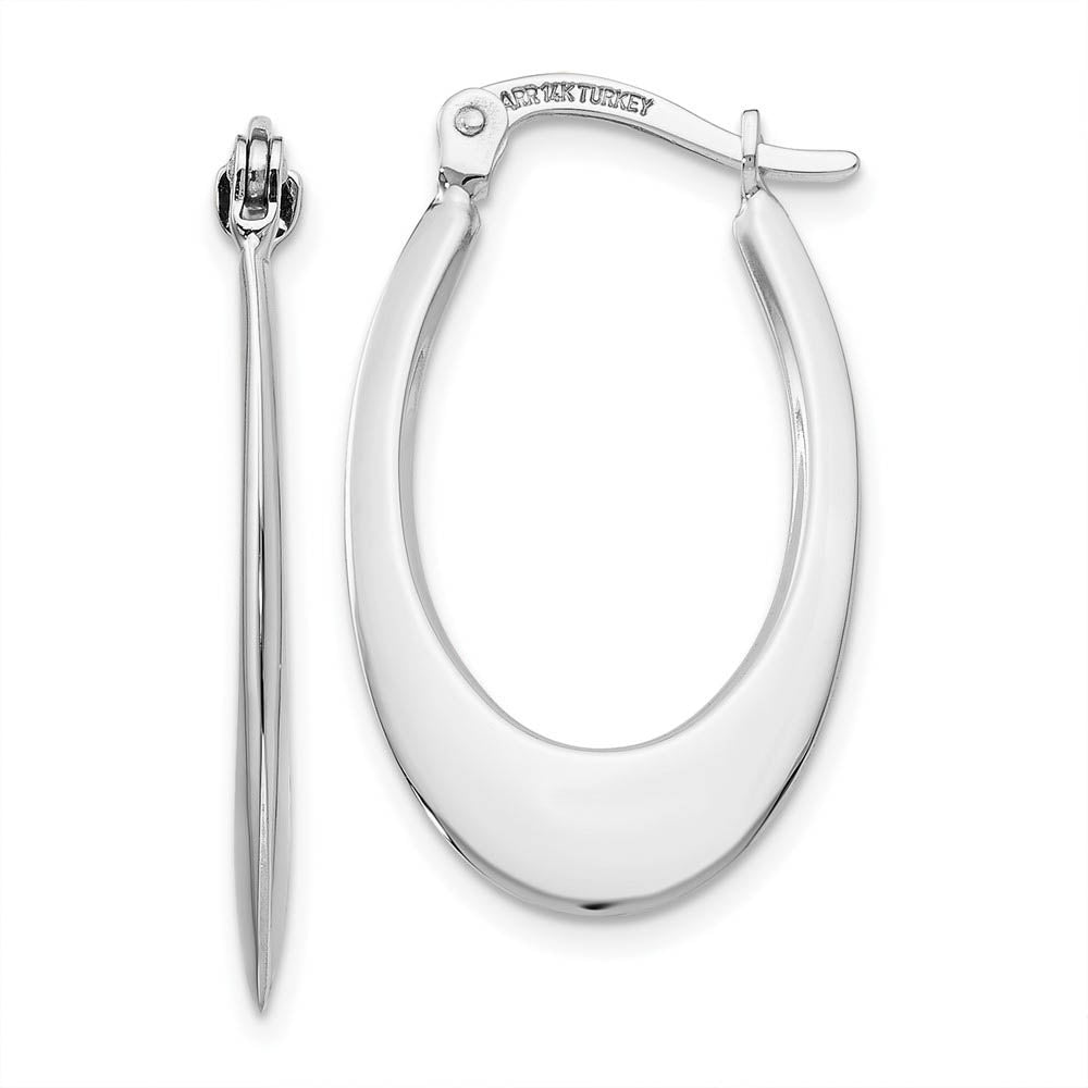 Tapered Oval Hoop Earrings in 14k White Gold, 25mm (1 Inch), Item E9849 by The Black Bow Jewelry Co.