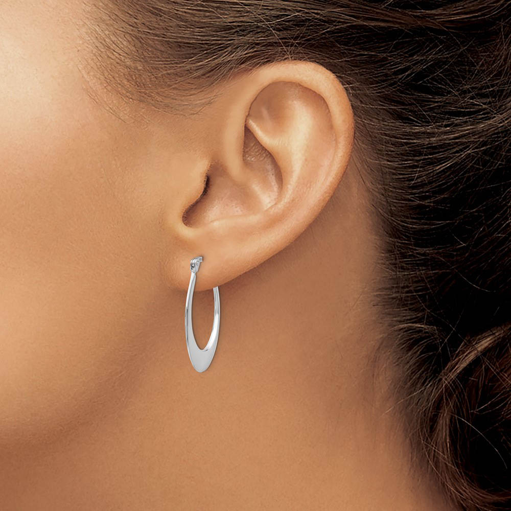 Alternate view of the Tapered Oval Hoop Earrings in 14k White Gold, 25mm (1 Inch) by The Black Bow Jewelry Co.