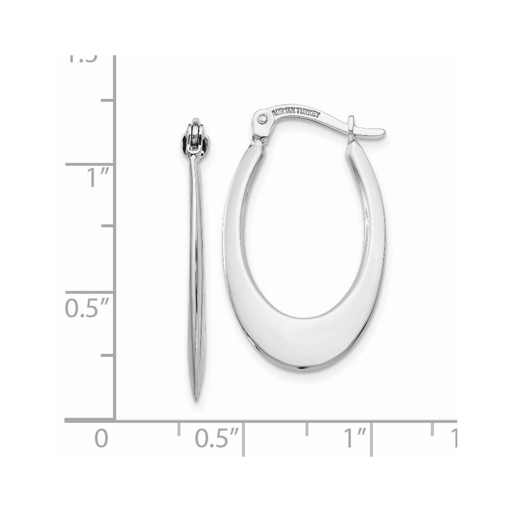 Alternate view of the Tapered Oval Hoop Earrings in 14k White Gold, 25mm (1 Inch) by The Black Bow Jewelry Co.