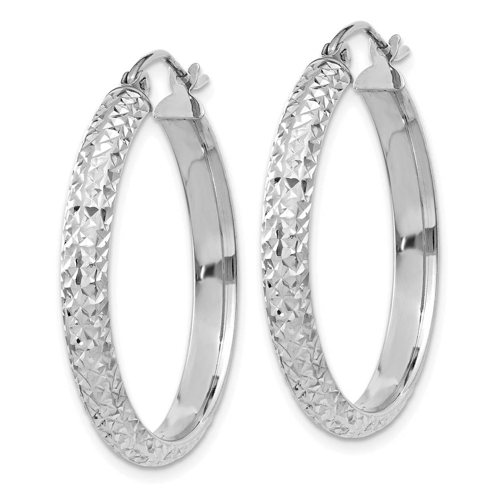 Alternate view of the 3.5mm, Diamond Cut 14k White Gold Round Hoop Earrings, 28mm by The Black Bow Jewelry Co.