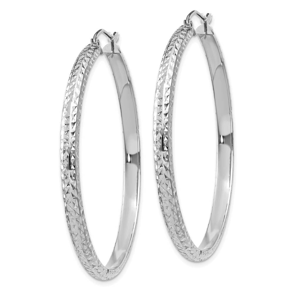Alternate view of the 3.5mm, Diamond Cut 14k White Gold Round Hoop Earrings, 46mm (1 3/4 In) by The Black Bow Jewelry Co.