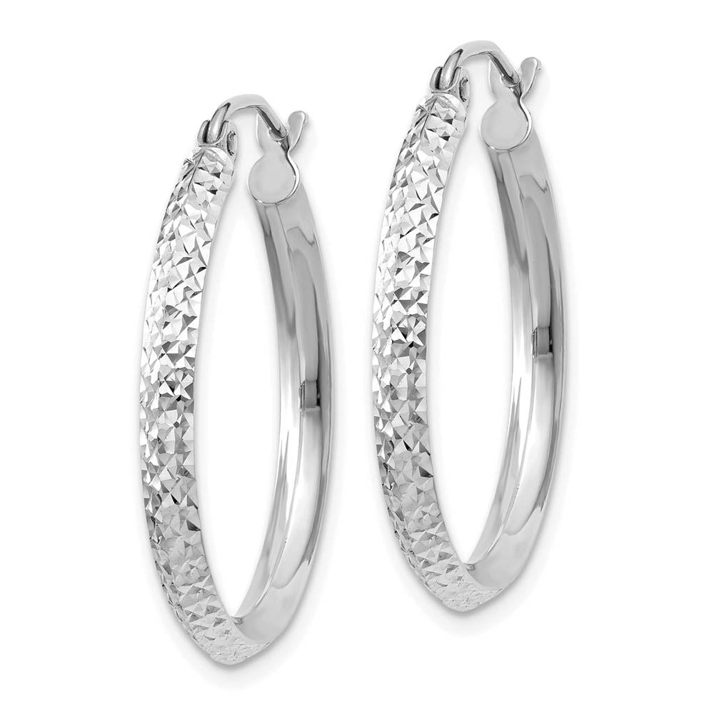 Alternate view of the 2.5mm, 14k White Gold Knife Edge Diamond Cut Hoops, 25mm (1 Inch) by The Black Bow Jewelry Co.