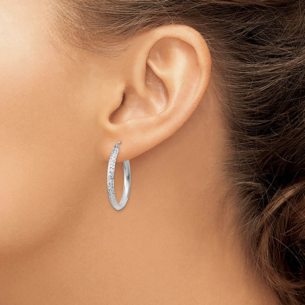 Alternate view of the 2.5mm, 14k White Gold Knife Edge Diamond Cut Hoops, 25mm (1 Inch) by The Black Bow Jewelry Co.