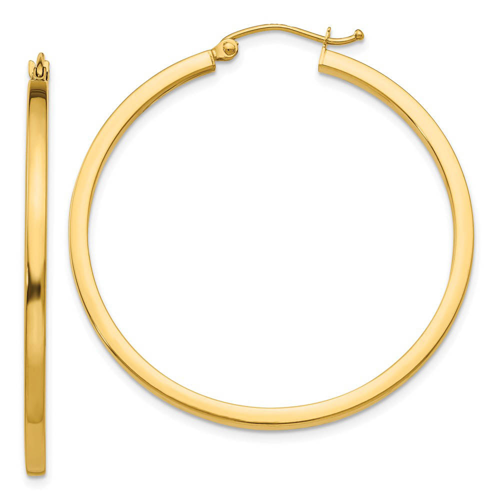 2mm, 14k Yellow Gold Square Tube Round Hoop Earrings, 40mm (1 1/2 In), Item E9875 by The Black Bow Jewelry Co.