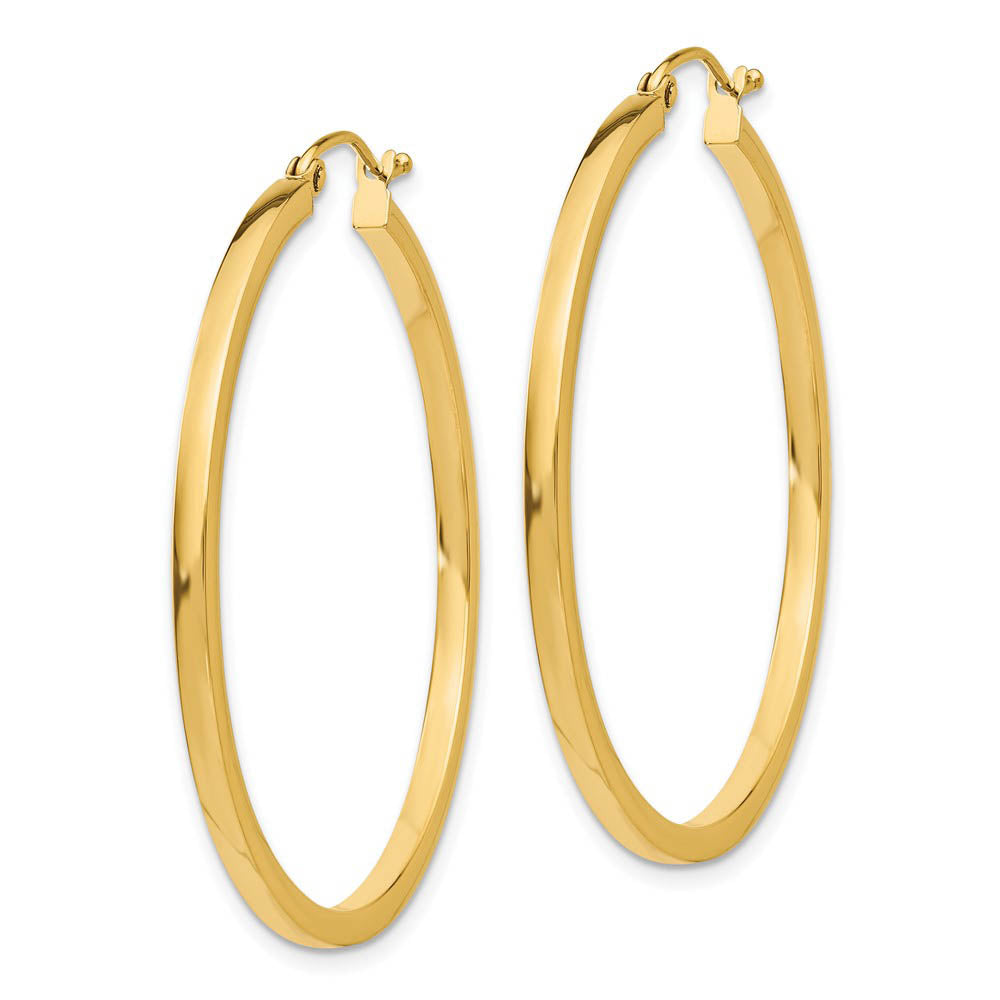 Alternate view of the 2mm, 14k Yellow Gold Square Tube Round Hoop Earrings, 40mm (1 1/2 In) by The Black Bow Jewelry Co.