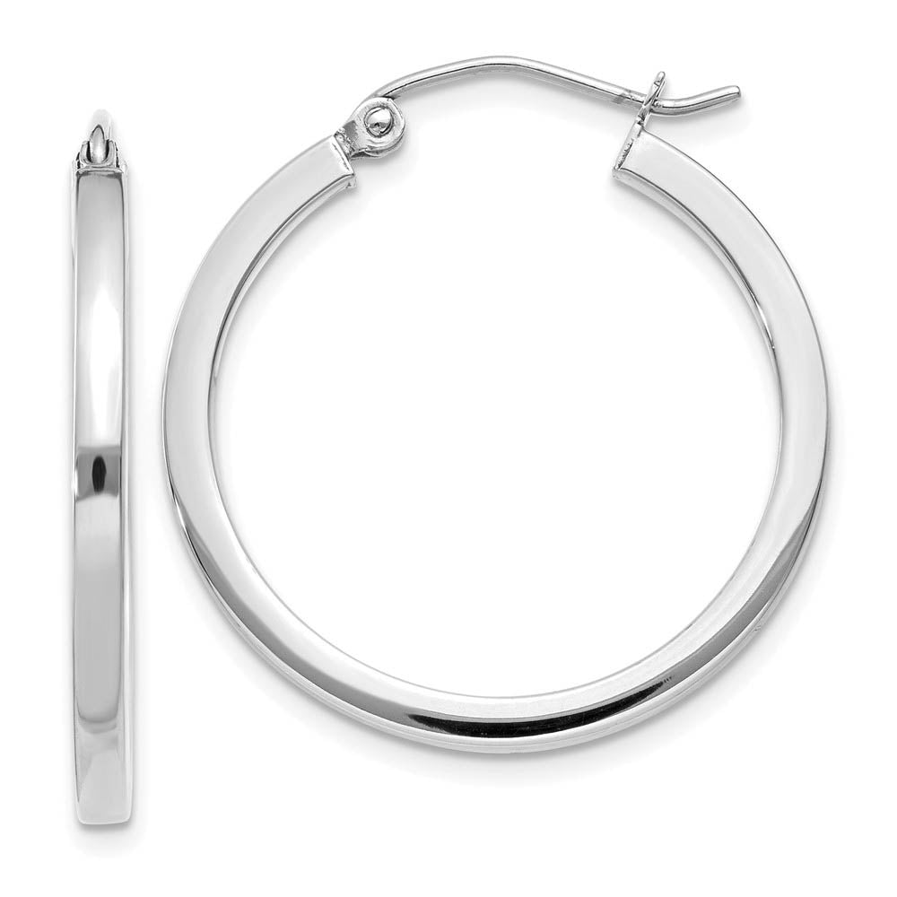 2mm, 14k White Gold, Polished Square Tube Hoops, 25mm (1 Inch), Item E9880 by The Black Bow Jewelry Co.