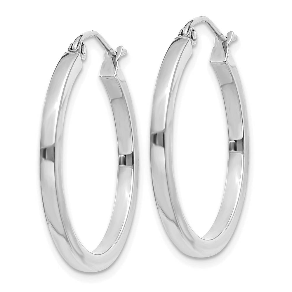 Alternate view of the 2mm, 14k White Gold, Polished Square Tube Hoops, 25mm (1 Inch) by The Black Bow Jewelry Co.