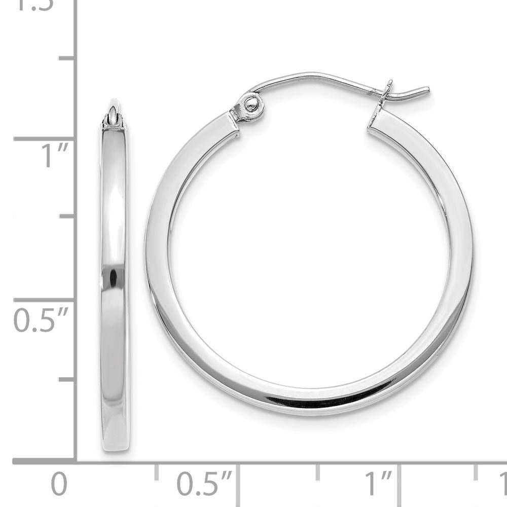 Alternate view of the 2mm, 14k White Gold, Polished Square Tube Hoops, 25mm (1 Inch) by The Black Bow Jewelry Co.