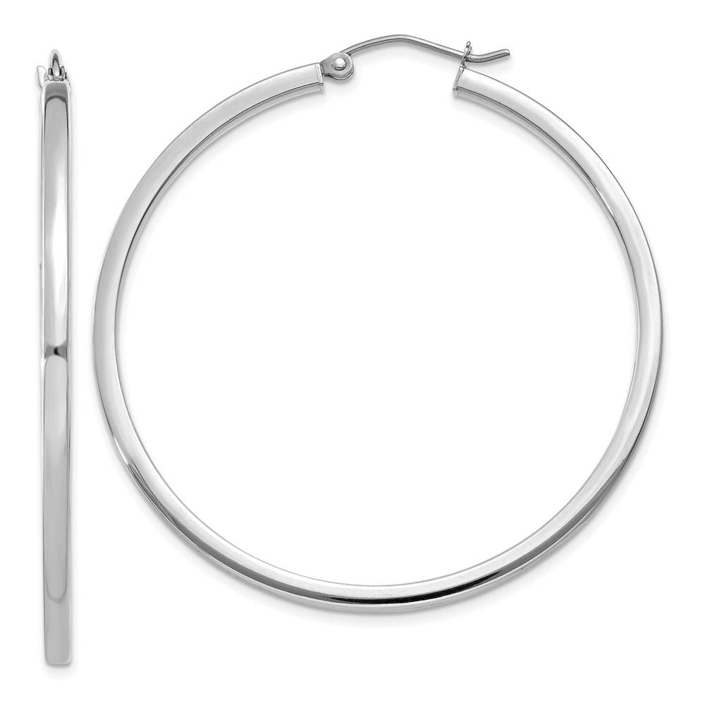 2mm, 14k White Gold Square Tube Round Hoop Earrings, 45mm (1 3/4 Inch), Item E9884 by The Black Bow Jewelry Co.