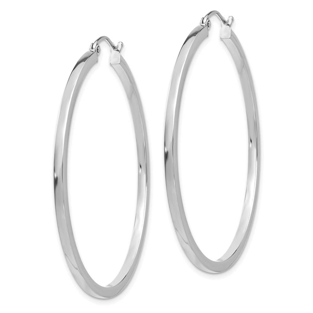 Alternate view of the 2mm, 14k White Gold Square Tube Round Hoop Earrings, 45mm (1 3/4 Inch) by The Black Bow Jewelry Co.