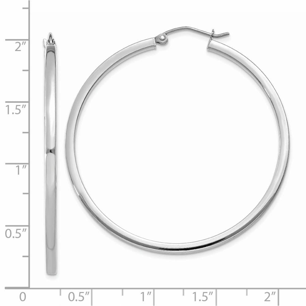 Alternate view of the 2mm, 14k White Gold Square Tube Round Hoop Earrings, 45mm (1 3/4 Inch) by The Black Bow Jewelry Co.